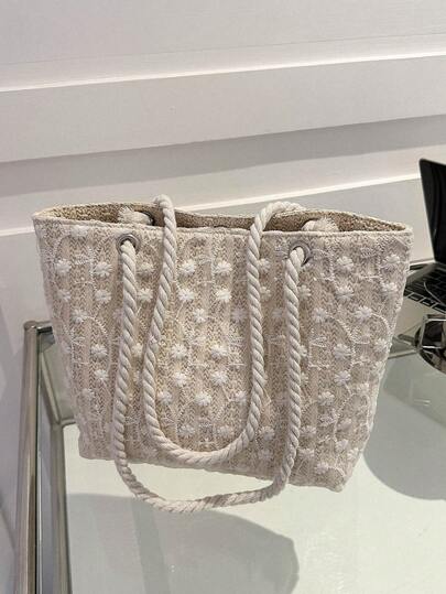 1 件通勤包草编包单肩包沙滩包便携式拉链闭合设计适合婚礼派对、节日、假日活动、娱乐、下午茶、海边度假约会等场合，时尚草编材质适合女性、女孩、母亲、女朋友、朋友、伴娘、学生、老师、母亲的礼物等日常使用，感恩的完美礼物，海边玩耍收纳袋