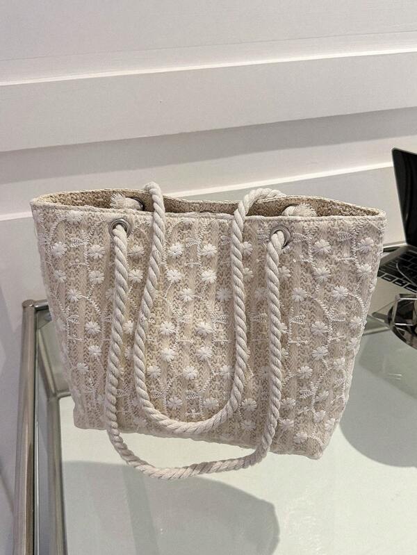 1 Pc Commuter Bag Straw Bag Shoulder Bag Beach Bag Portable Zipper Closure Design Suitable For Wedding Parties, Holidays, Holiday Activities, Entertainment, Afternoon Tea, Seaside Vacation Dates And Other Occasions, Fashionable Straw Material Suitable For Women, Girls, Mothers, Girlfriends, Friends, Bridesmaids, Students, Teachers, Gifts From Mothers, Etc. Daily Use, The Perfect Gift For Gratitude, Seaside Play Storage Bag