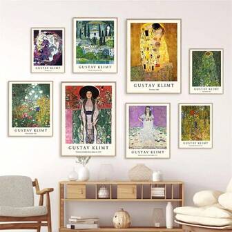 1 st Gustav Klimt Kyssen Solrosen Canvastavla Abstrakt Målning Poster Vardagsrum Väggdekoration Valfri Ram