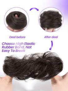 2PCS Messy Bun Hair Piece Human Hair Wavy Stretchy Real Human Hair Scrunchies Hair Bun Donut Elegant Chignon With Elastic Rubber Band Human Hair Tousled Updo Extension Elegant Human Hair Buns #Black #Natural Black #2 #4 Multicolor