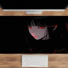 1pc XXL Dark Style Of Anime Girls Desk Mat - HD Printed Mousepad With Black Red Design, Large Gaming & Office Keyboard Pad, Natural Rubber Material, Perfect Gift For Gamers