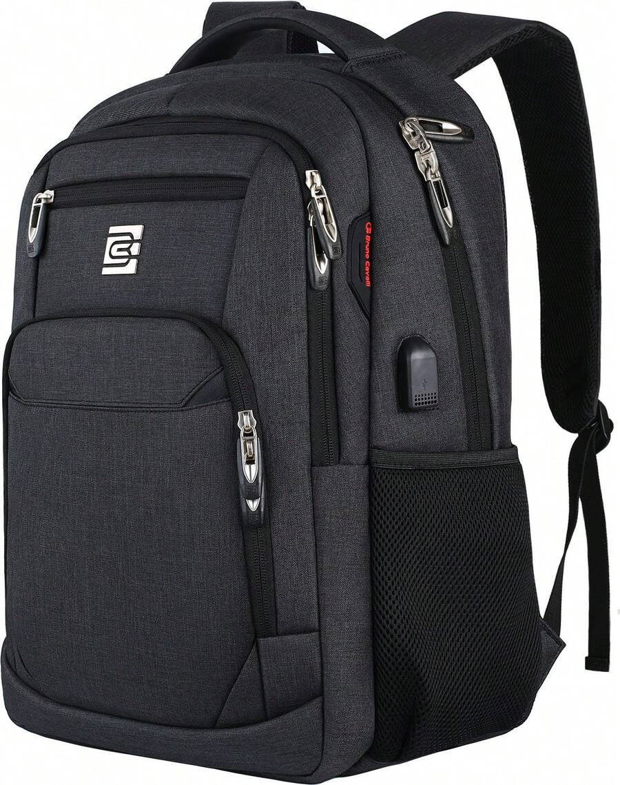 Marcello Laptop Backpack With USB Charging&Headphone Port,Anti-Theft Business Backpack With Breathable Padded Shoulder Strap,Water Resistant Computer Rucksack For School/Work/Travel - Negro - Ver 1