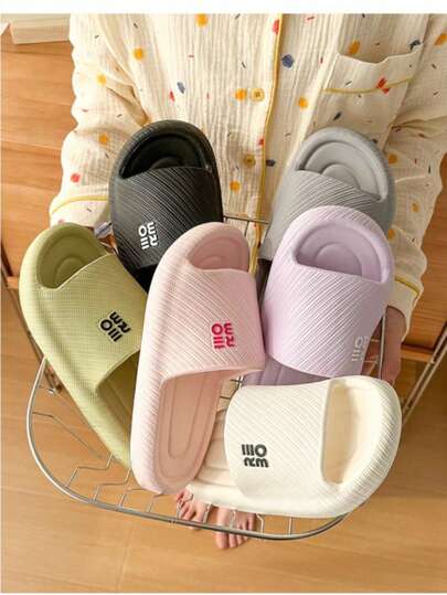 , EVA Slides - Non-Slip, Thick Sole Open-Toe Slippers In Solid Colors With "You Run" Design, Comfortable For Indoor & Shower Use, All-Season Wear