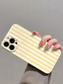1 pieza Funda de teléfono con patrón de rayas minimalista y estilo niña, acabado brillante y perforado, compatible con iPhone 11/12/13/14/15/16 Pro Max