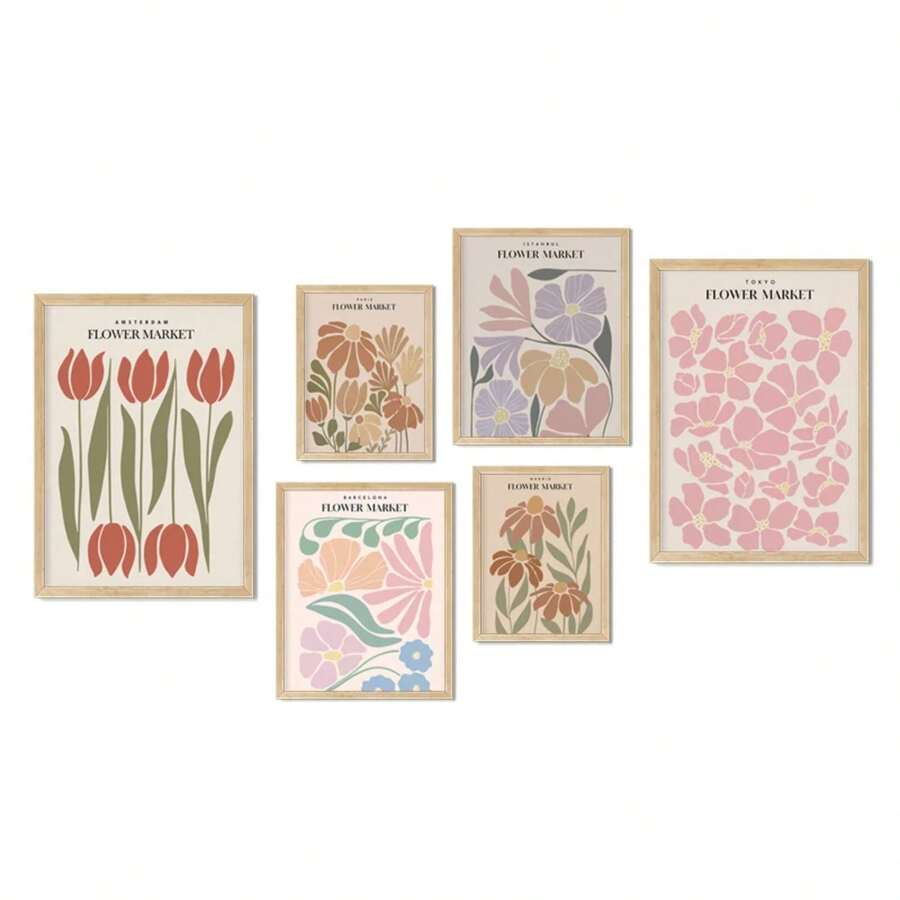 1pc Tulip Vintage Posters Abstract Wall Art Flower Market Nordic Canvas Painting Print Retro Decorative Pictures For Living Room Optional Frame
