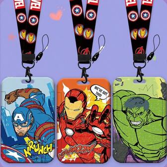 1, Disney Card Holder [Authorized] Marvel Campus Photo Clip, Superhero Student Stationery Meal Card, Bus Card, Storage Box Keychain, Student Cartoon Protective Cover, Bus And Subway Access Control Work ID Set, Pass Card, Suitable For Parties And Daily Use During The School Season School Supplies, Back To School