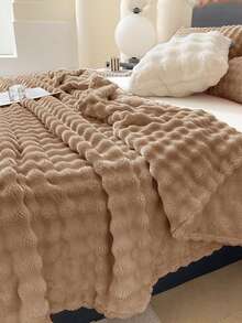 1pc Soft & Skin-Friendly Bubble Velvet Curling Edge Cozy Blanket, Suitable For Bedroom & Guest Room - Coffee Brown - View 5