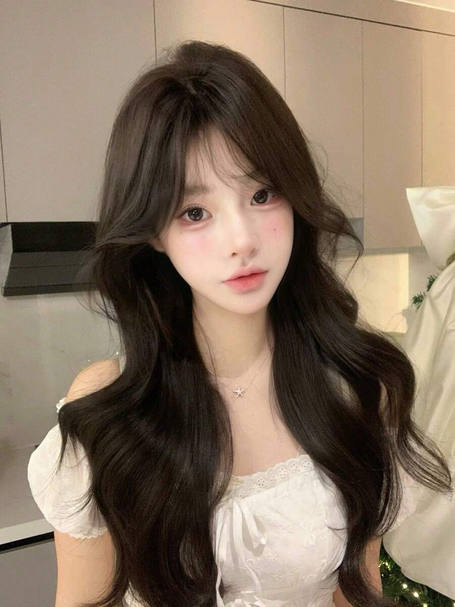 1 Piece Of Black Brown Synthetic Heat-Resistant Curly Hair, 26 Inches Long, Made Of Fiber, Suitable For Daily Use, Natural And Realistic Wig. - Black Brown - View 1