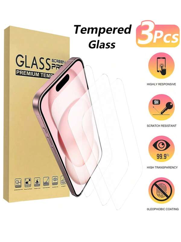 3 paquetes de vidrio templado HD para iPhone 17 14 15 16 Pro Max Plus 16E, protector de pantalla para iPhone 13 12 11 Pro Max 12 Mini, vidrio protector