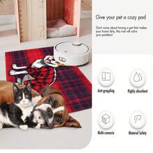 1pc Star & Red Clothed Dog Print Pet Placemat, Quick Drying Feeding Mat For Cats & Dogs, Easy To Clean, Suitable For Pets All Seasons, Pet Cage Pad