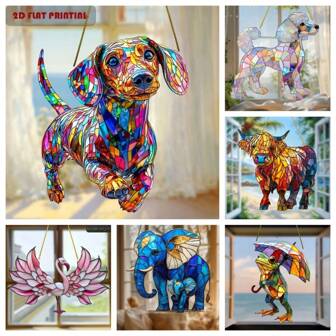 [亚克力动物装饰] 1 件腊肠犬太阳捕手 - 亚克力彩色塑料窗挂，动物主题墙面艺术，卧室、厨房、户外花园的美学家居装饰，狗和动物爱好者的乔迁礼物