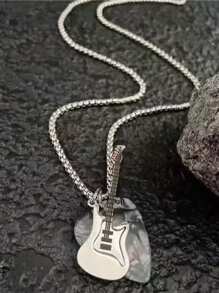 1pc Punk Rock Style Guitar Pick Necklace, Suitable For Men. Unique Design Showcases Niche Personalized, Suitable For Those Who Enjoy Clubbing And Hip-Hop Style. Suitable For Solo Wear Or As A Couple's Accessory. Also Fashionable For Women To Wear.