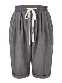 Women's Solid Color Drawstring Pocket Casual 5th Length Shorts