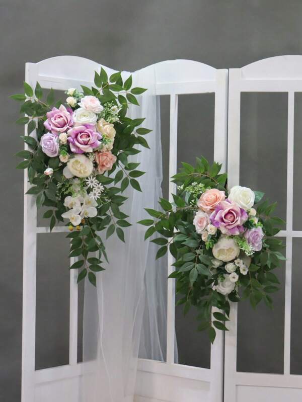 2 peças Decoração Floral de Arco de Rosa Artificial Multicolorida, Orquídea e Borboleta, Casamento, Festa de Aniversário, Bottom de Recepção de Boas-vindas