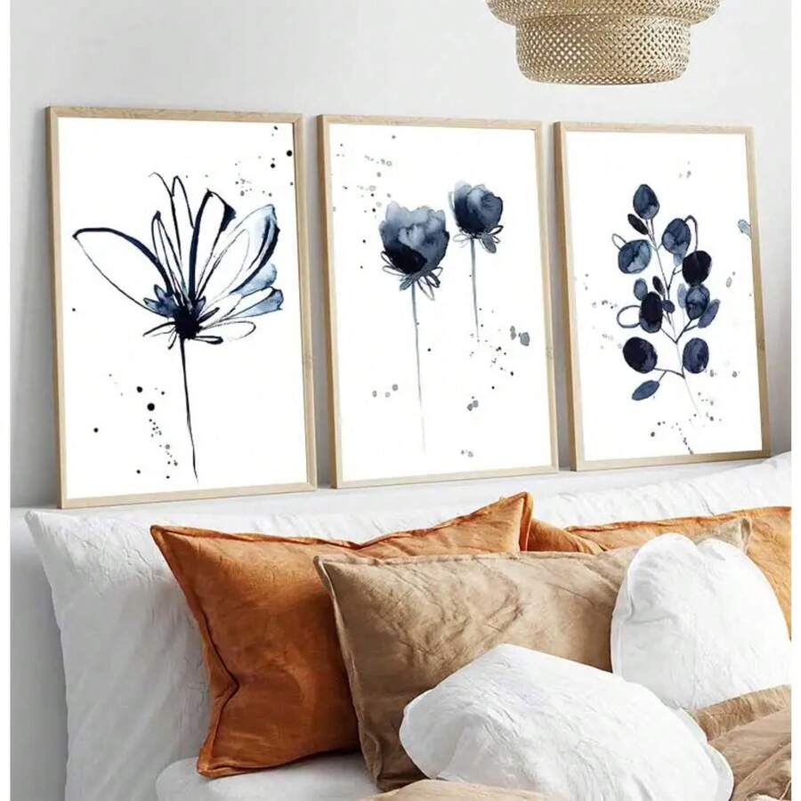 1 tấm áp phích hoa trừu tượng mực xanh lá cây nghệ thuật treo tường trên vải canvas hiện đại tối giản hình ảnh bức tranh tường trang trí phòng khung tùy chọn