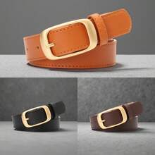 1 pieza Cinturón de mujer de talla grande de unicolor, minimalista, con hebilla dorada de PU, adecuado para combinar con varios tipos de pantalones en otoño, Halloween