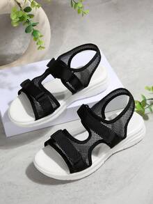 Sandali estivi casual da donna in rete, leggeri e confortevoli, con chiusura a strappo, suola spessa, scarpe sportive da spiaggia e vacanza, taglie comode - nero - Visualizzare 3