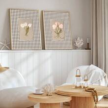 Bộ 2 bức tranh vải canvas in hình hoa tulip thực vật màu nâu không khung, phong cách tối giản, trang trí nhà nông thôn, tranh cổ điển cho căn hộ, phòng khách, phòng ngủ, trang trí nhà hiện đại - Nhiều màu - Xem 2