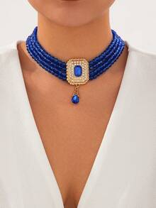 1pc Vintage Boho Style Multi-Layer Crystal Beaded Necklace, Elegant & Fashionable Glass Rhinestone Jewelry For Ladies, Suitable For Daily Outfits, Parties And Banquets - Beaded Necklace - View 3