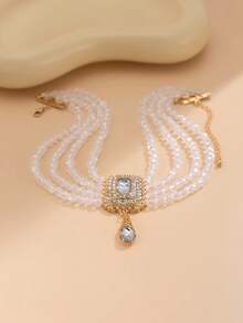 1pc Vintage Boho Style Multi-Layer Crystal Beaded Necklace, Elegant & Fashionable Glass Rhinestone Jewelry For Ladies, Suitable For Daily Outfits, Parties And Banquets - Beaded Necklace - View 10