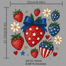 1 Stück/2 Stücke/3 Stücke 2D Boho 4. Juli Erdbeere patriotische Schleife Flecken Muster Aufbügel Aufkleber für T-Shirts Sweatshirts Jeans Taschen Kleidung Accessoires Masken Jeans und Rucksäcke Hüte Kissen - waschbar und langanhaltend