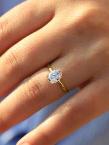 1pc 1-2 Carat 4-Prong Oval D-Color Moissanite Engagement Ring, Luxury S925 Sterling Silver Wedding Band, Anniversary Commitment Ring, Luxury Jewelry Gift - Gold - View 4