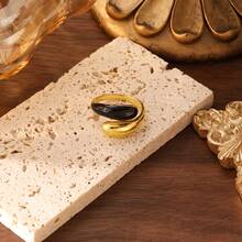 1 件女士 18K 镀不锈钢双水滴油滴戒指，适合约会、工作、日常佩戴和节日 - 款1 - 查看 4