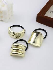 3pcs Gold Geometric Metal Hair Ties Elastic Hair Accessories Gift, Elegant Decor Hair Ties Ponytail Holders Hair Elastics Hair Rubber Bands Scrunchies Hair Rope Elastic Hair Tie - Multicolor - View 7