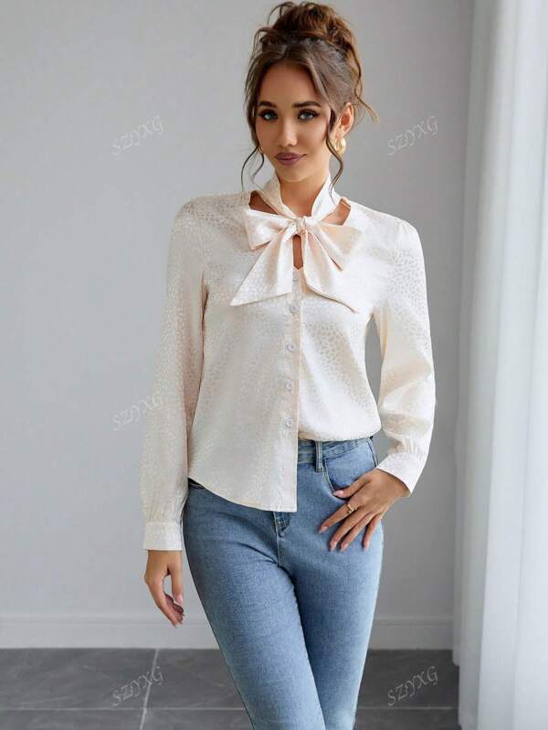 Geometrisch polyester overhemd met knoopjes, casual dagelijkse/reis/luchthavenkleding, lange mouwen, zomer