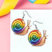 1 Pair Rainbow Style Snail Acrylic 2D Dangle Earrings, Cute & Fashionable Pride Month Jewelry