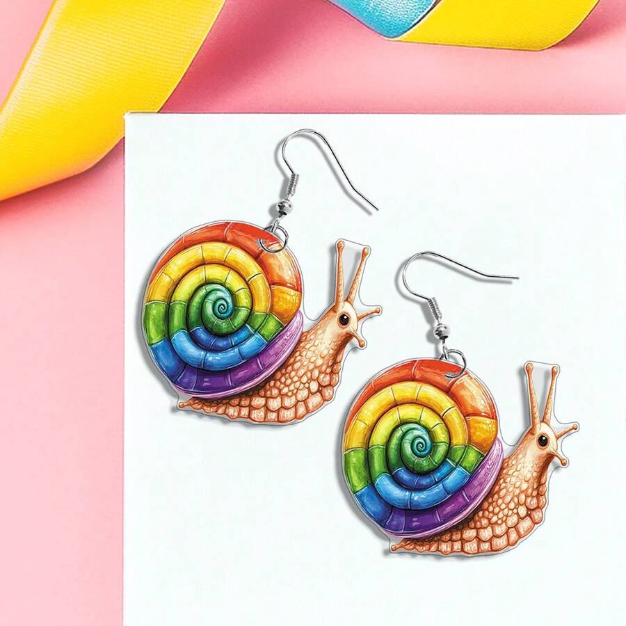 1 Pair Rainbow Style Snail Acrylic 2D Dangle Earrings, Cute & Fashionable Pride Month Jewelry