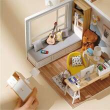 Mini DIY House Sunny Study Room Wooden Assembly Building Model, Miniature Room Decoration Accessories, Creative Holiday Gift