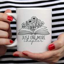 1 件爱书人陶瓷咖啡杯 - “书不嫌多”设计，鲜艳的花卉和书籍插图，可重复使用的水杯，适合同学、儿子和女儿，理想的节日、生日、圣诞节礼物、毕业礼物，教室水杯花卉插图马克杯耐用陶瓷杯，爱书人礼物 - 彩色 - 查看 7