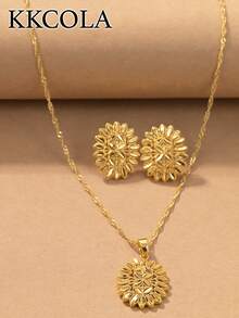 KKCOLA 3 件套夏季镂空项链和耳环首饰套装，时尚派对/母亲节礼物，日常佩戴的流行珠宝配饰 - 金黃色 - 查看 8
