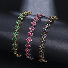 1 pieza Pulsera de lujo con flores de circonita al azar para mujeres, joyería exquisita con efecto deslumbrante de CZ como regalo
