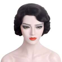 HairJoy 耐热粘胶合成波浪指波假发，1920 年代复古爵士女郎风格，摇滚风短卷发，电影主题玫瑰网帽，适合角色扮演服装 - 彩色 - 查看 15