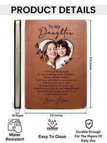 Personalized Family Themed Leather Notebook, Custom Photo Engraved Journal, Gift For Daughter, Unique Keepsake Diary School Supplies, Back To School - As Shown-customized Style - View 5