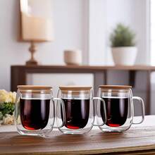 4 Pieces, 17oz/500ml,Double Walled Insulated Cup, Heat-Resistant, Transparent Coffee Cup With Handle, Suitable For Tea, Coffee, Latte, Cappuccino, Espresso, Iced Tea - Versatile For Various Holidays, The Best Gift For Boyfriends And Girlfriends. - 透明的 - 查看 2