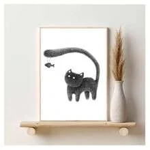 1 件无框现代简约动物猫印刷帆布海报复古画墙艺术适用于客厅、卧室、宿舍、书房、酒吧、咖啡店墙壁装饰家居装饰 - 彩色 - 查看 28