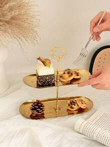 1件欧式不锈钢椭圆蛋糕架家用下午茶甜品架干果水果拼盘 - 彩色 - 查看 4