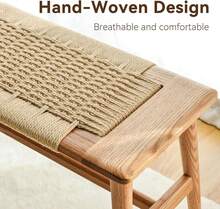 Banco de entrada OOKSEN, banco de comedor de madera sólida de 80 cm, bancos de final de cama de madera, bancos modernos de mediados de siglo para dormitorio, taburete con cuerda tejida a mano para cocina, sala de estar, pasillo, regreso a la escuela, dormitorio y almacenamiento - 31.5 - Ver 7
