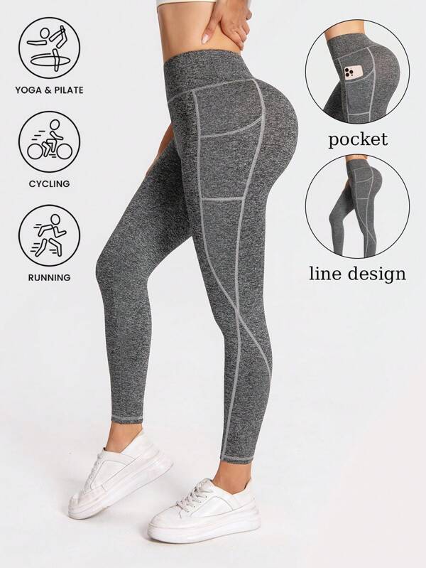 Damen Lauf Lange Hose, Sport Leggings, Minimalistische Linie Yoga Hose