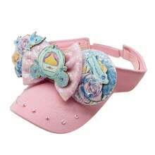 Disney Sombrero con orejas con forma de carroza de calabaza con lentejuelas, sombrero decorado con lazo brillante, diadema con decoración de parque temático, accesorio de disfraz