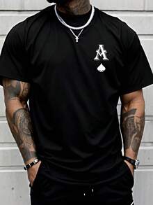 Camiseta de Cuello Redondo Ajustada Casual para Hombre, Adecuada para el Trabajo - Negro - Ver 1