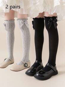 1/2/3 Paar Rhombus Spitze Schleife Mesh Overknee Socken, minimalistisch vielseitig atmungsaktiv Kinder/Schüler Socken