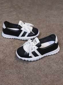 1 Pair Unisex Fashionable Low-Top Casual Sneakers, Comfortable Lightweight Shock-Absorbing Non-Slip Soles For Children, Campus Style Walkable Shoes Suitable For Spring/Autumn Everyday Wear And Outdoor Activities - Black - View 5