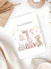 1 PIEZA Tarjeta de felicitación para el 1er cumpleaños con diseño de animal alegórico: una tarjeta de cumpleaños divertida y con dibujos animados, perfecta como un pequeño regalo para cumpleaños o buenos deseos, ideal para hijas, nietas y sobrinas.