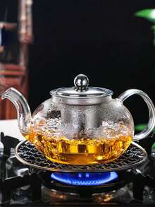 1pc Thick, Heat-Resistant, High Borosilicate Glass Tea Set With Steel Infuser, Transparent Flower Tea Pot - Transparent - View 6