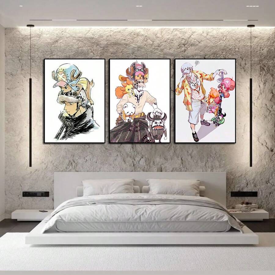 ONE PIECE 3 Pcs Popular Wall Art Anime One PiecLAW&CHOPPER, Nico Robin ,BROOK,USOPP Room Decor Aesthetic, Kit Kawaii Wall Decor, Anime Stuff For Manga Panels ( Unframed)