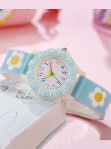 1pc Lovely Macaron Color Small Daisy Arabic Numeral Dial Silicone Quartz Watch, Suitable As Birthday Gift, Graduation Gift, Everyday Wear